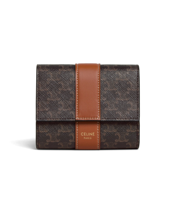 Кошелек Celine Small Trifold Wallet In Triomphe Canvas and Lambskin Tan 10D722BZ9