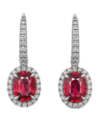 Серьги Cartier Destinée Sleeper Earrings 2 Oval-Cut Rubies Paved N8515196