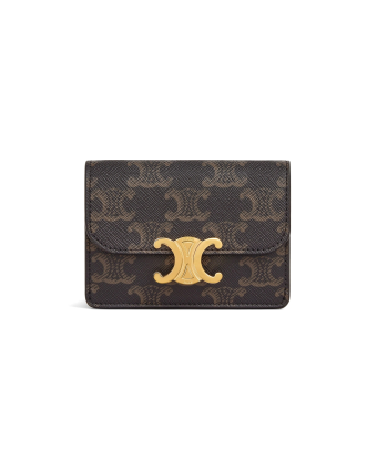 Кардхолдер Celine Card Holder With Flap Triomphe In Triomphe Canvas Tan 10I582CPJ.04LU