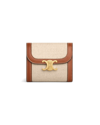Кошелек Celine Small Flap Wallet Triomphe In Textile and Calfskin Natural/Tan 10D782DB2.02NT