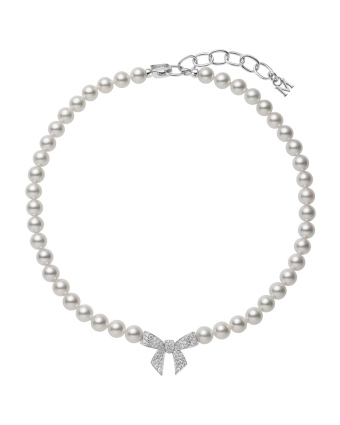 Колье Mikimoto Bow Charm Pearl Necklace KZ-1757GZ