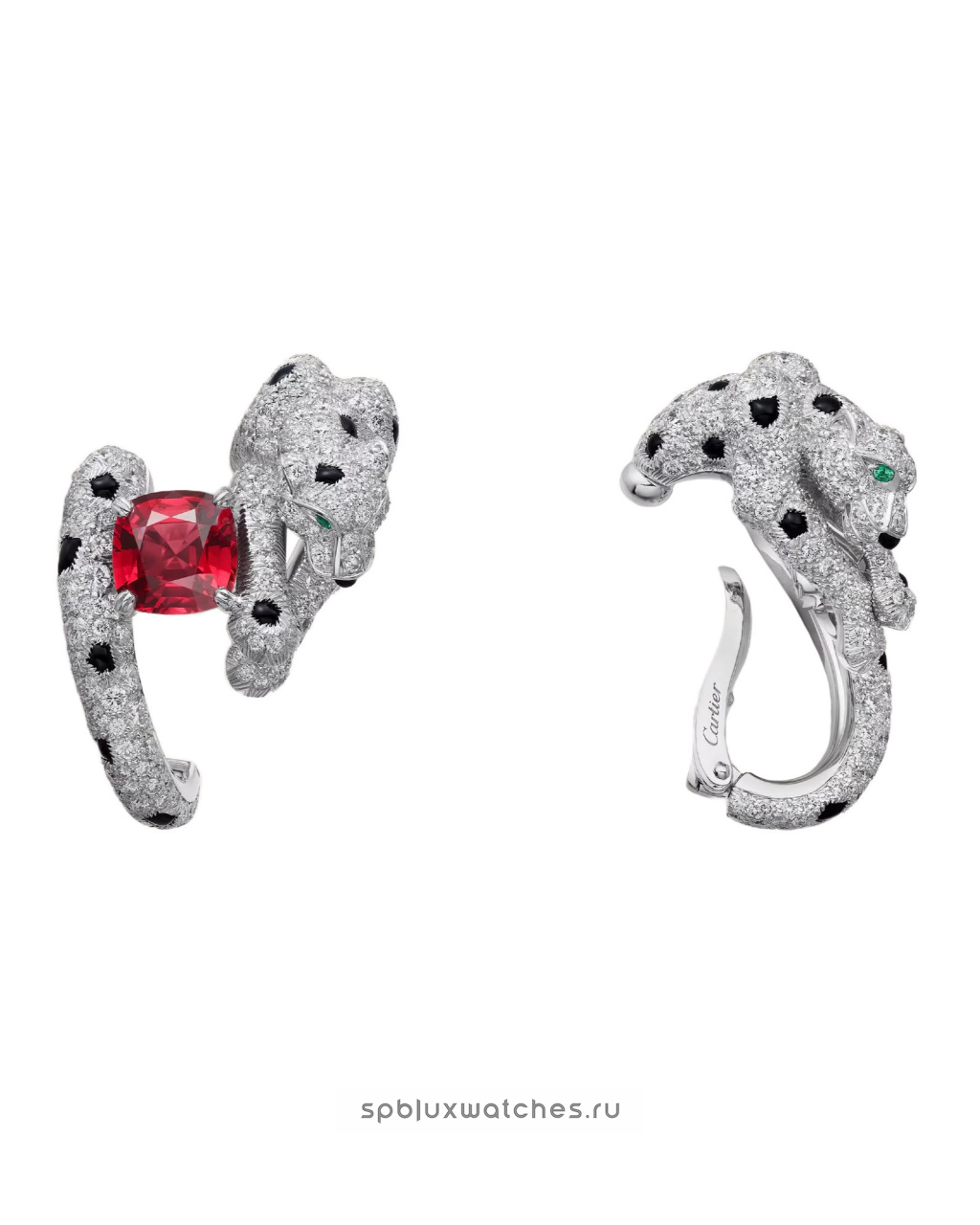 Серьги Cartier Panthere de Cartier Cushion-Cut Paved Ruby Earrings H8000665