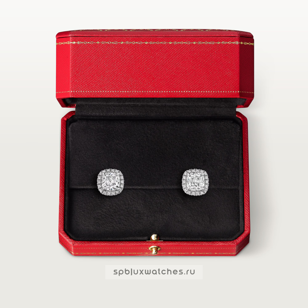 Серьги Cartier Destinée Stud Earrings, 2 Cushion-Cut Diamonds, Paved N8515292