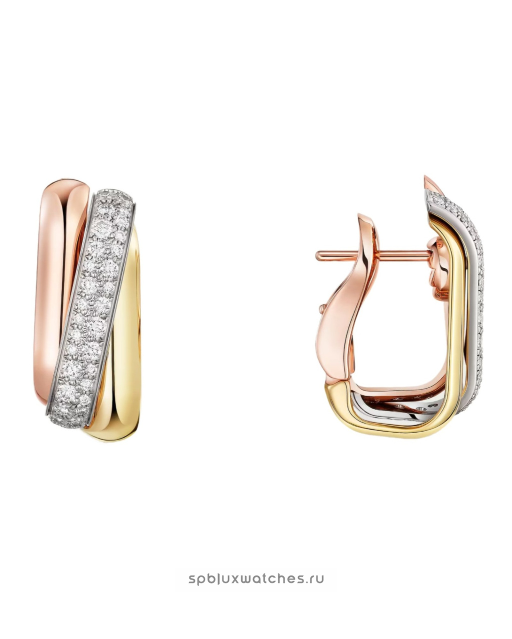 Серьги Cartier Trinity Half-Paved Cushion-Shaped Earrings B8301535