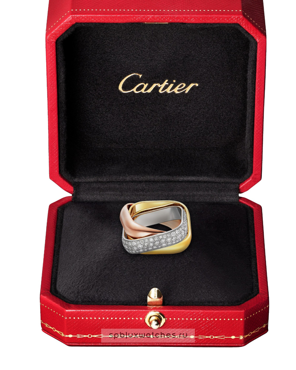 Кольцо Cartier Trinity Half-Paved Cushion-Shaped Ring Large Model B4242000