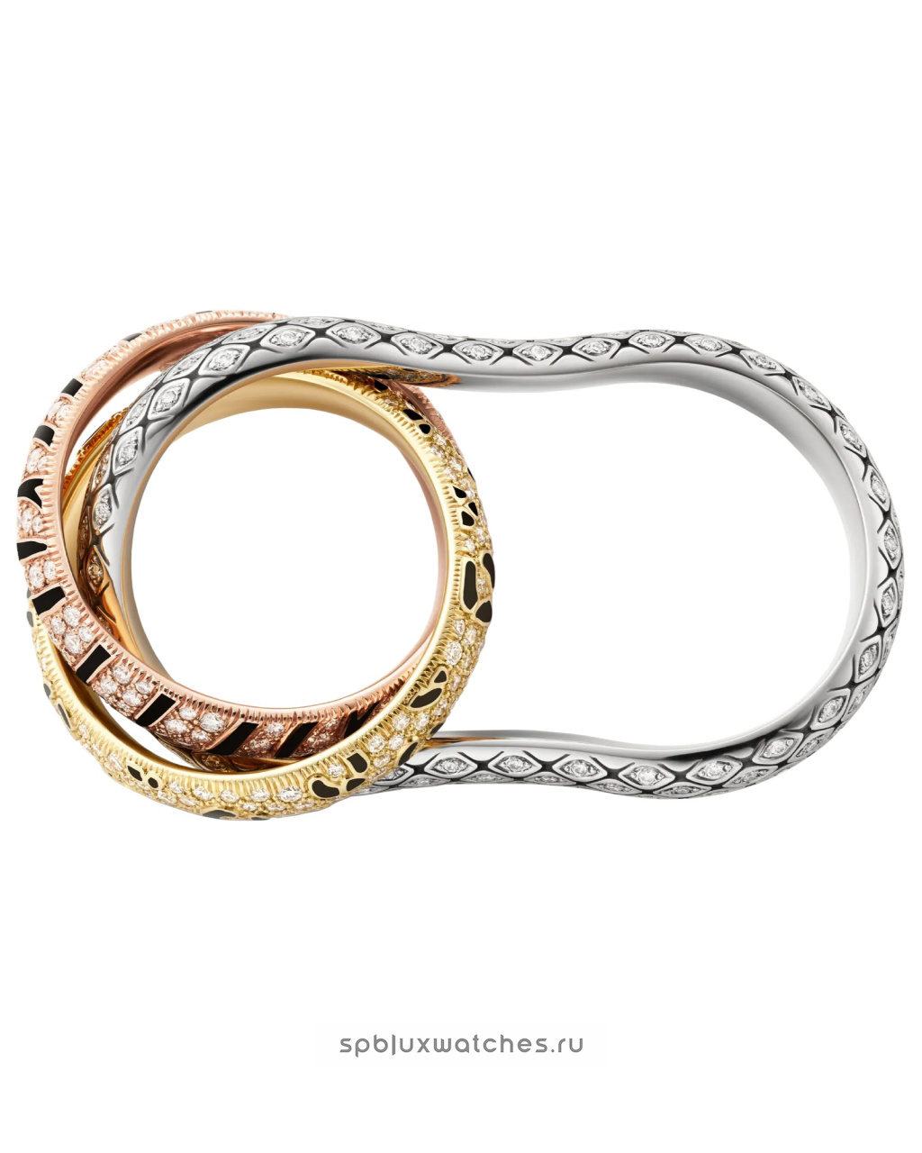 Кольцо Cartier Trinity Paved Lacquer Two-Finger Ring N4814300