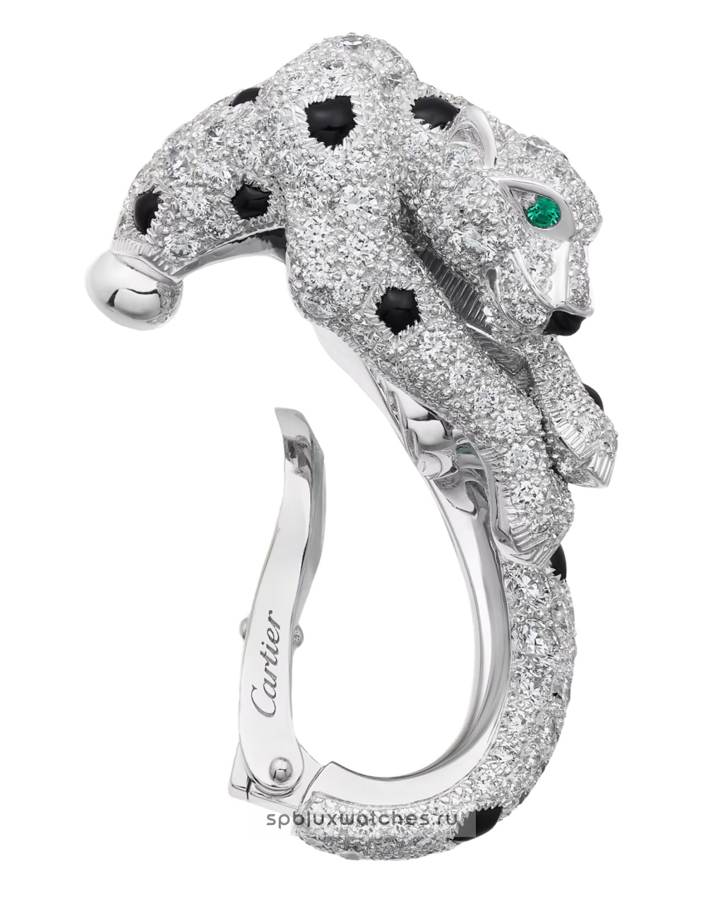Серьги Cartier Panthere de Cartier Cushion-Cut Emerald Paved Earrings H8000666