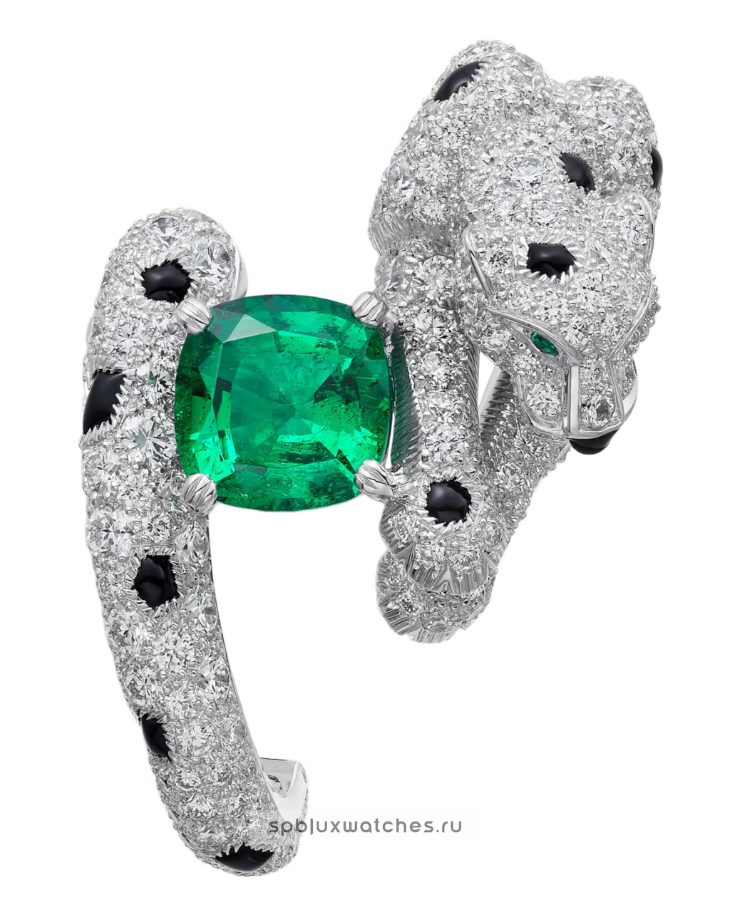 Серьги Cartier Panthere de Cartier Cushion-Cut Emerald Paved Earrings H8000666