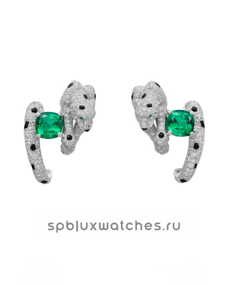 Серьги Cartier Panthere de Cartier Cushion-Cut Emerald Paved Earrings H8000666