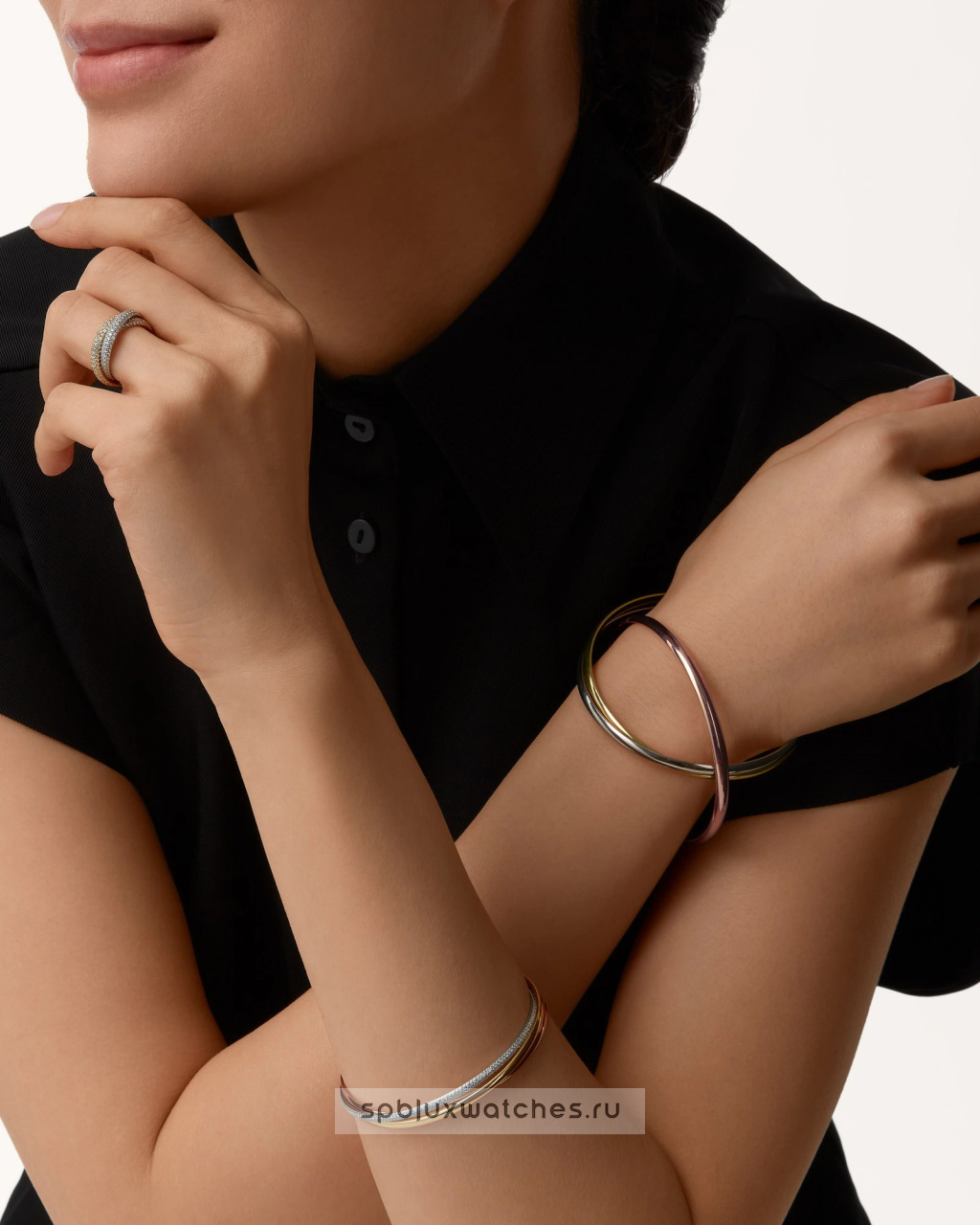 Браслет Cartier Trinity Half-Paved Bracelet Small Model N6721317