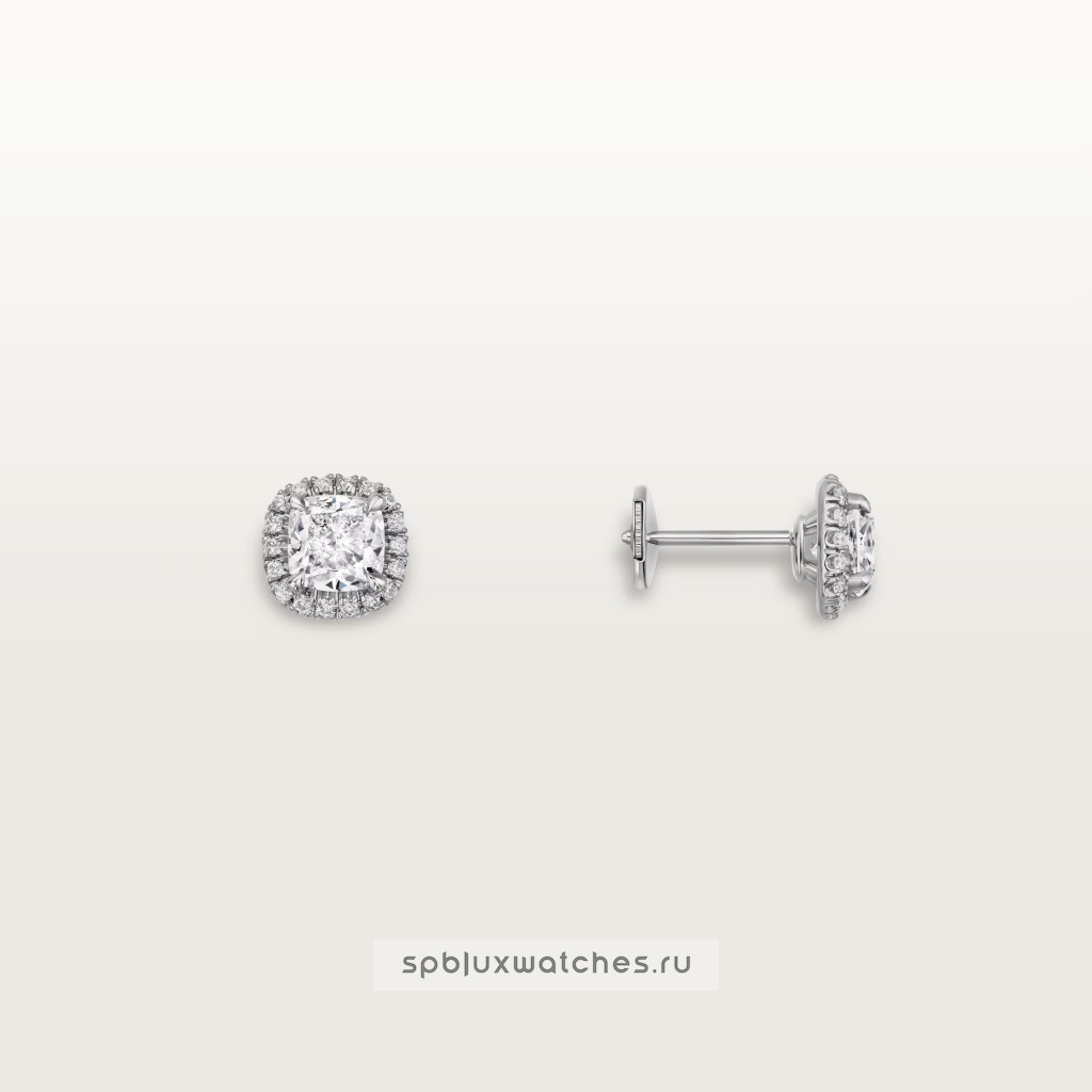Серьги Cartier Destinée Stud Earrings, 2 Cushion-Cut Diamonds, Paved N8515292