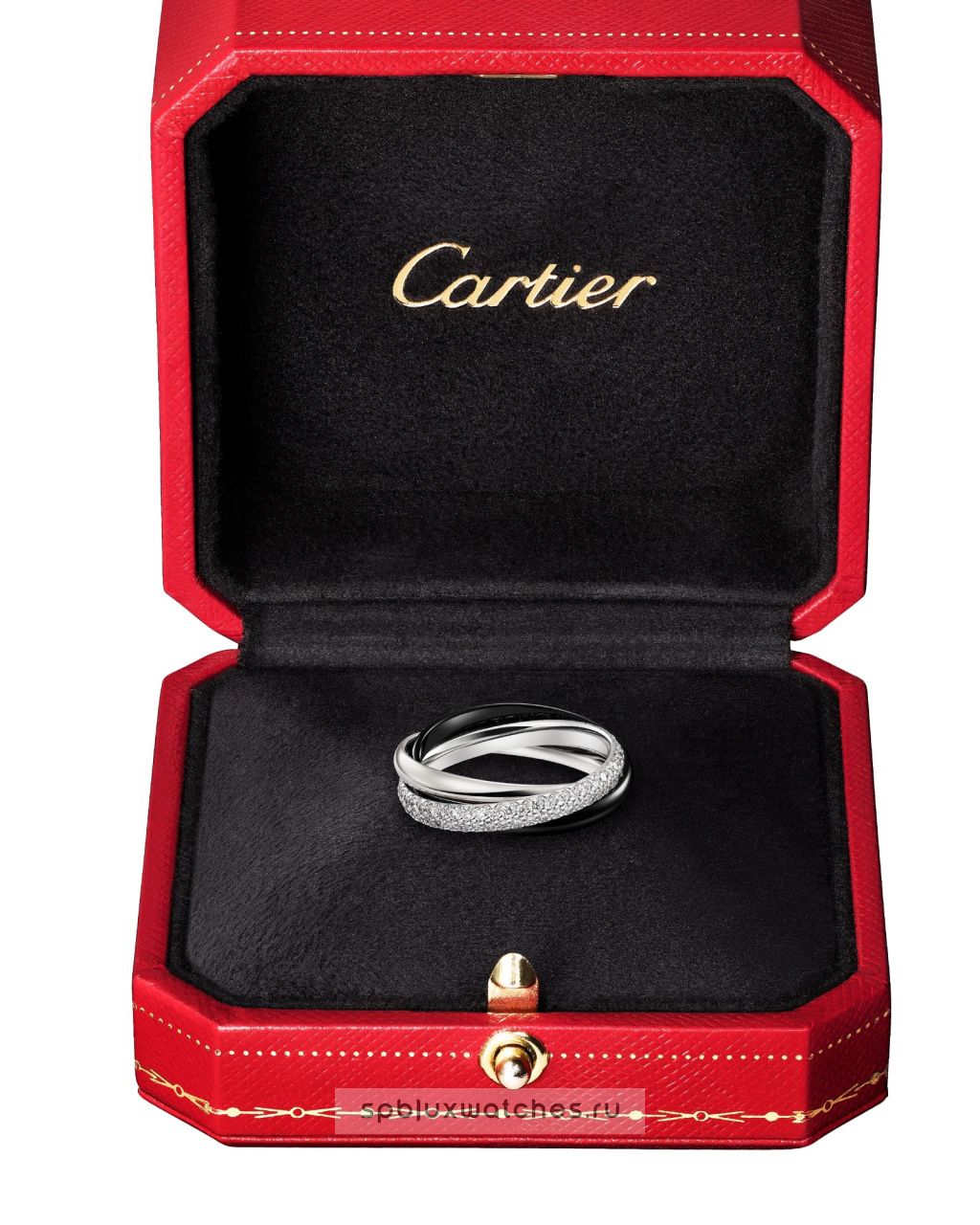 Кольцо Cartier Trinity Half-Paved Ceramic Ring Small Model B4235400