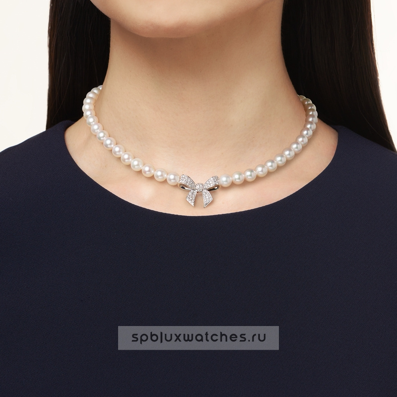 Колье Mikimoto Bow Charm Pearl Necklace KZ-1757GZ