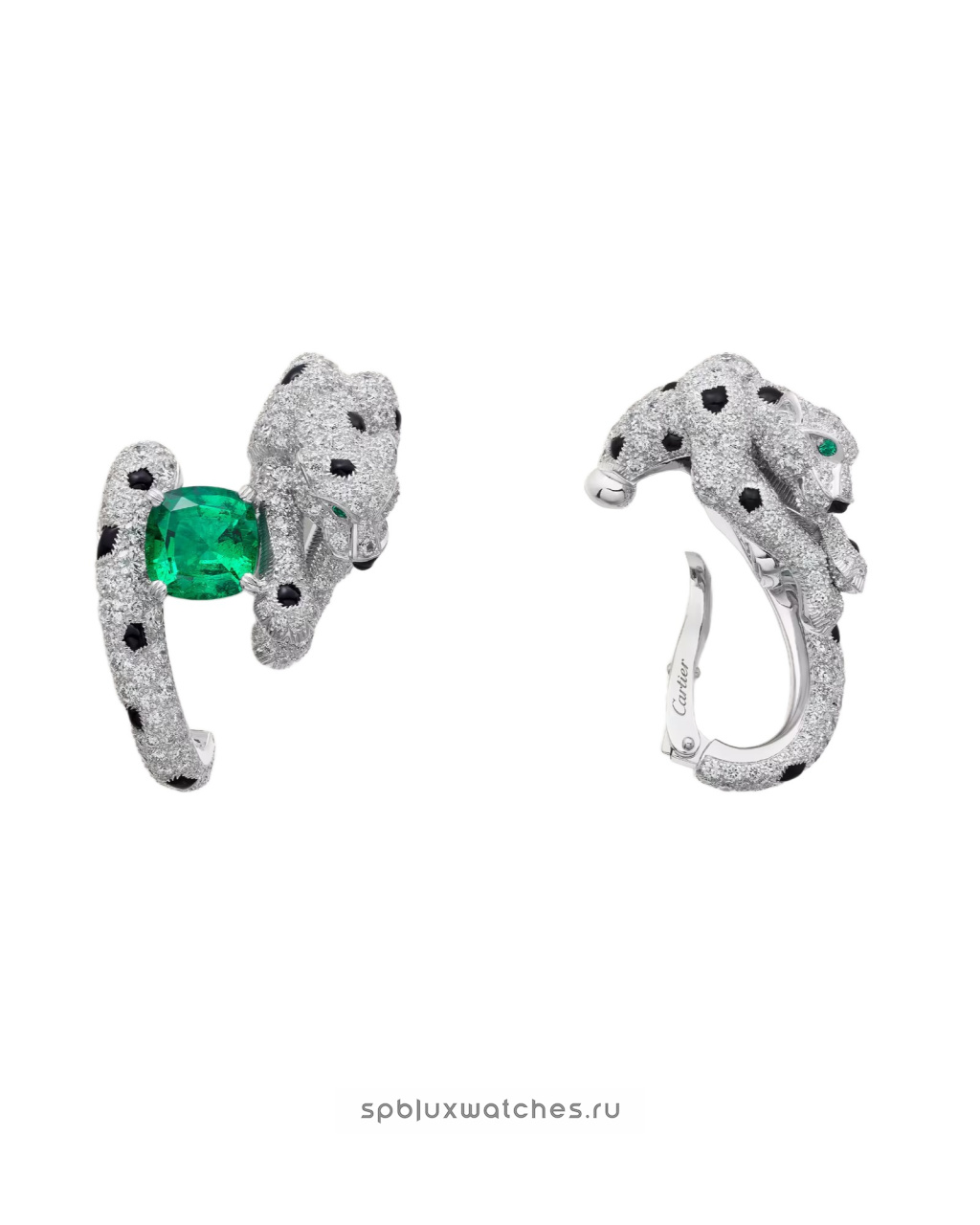 Серьги Cartier Panthere de Cartier Cushion-Cut Emerald Paved Earrings H8000666