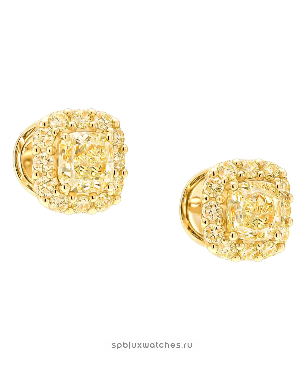 Пусеты Graff Icon Fancy Yellow Cushion Cut Diamond Earrings RGE1943
