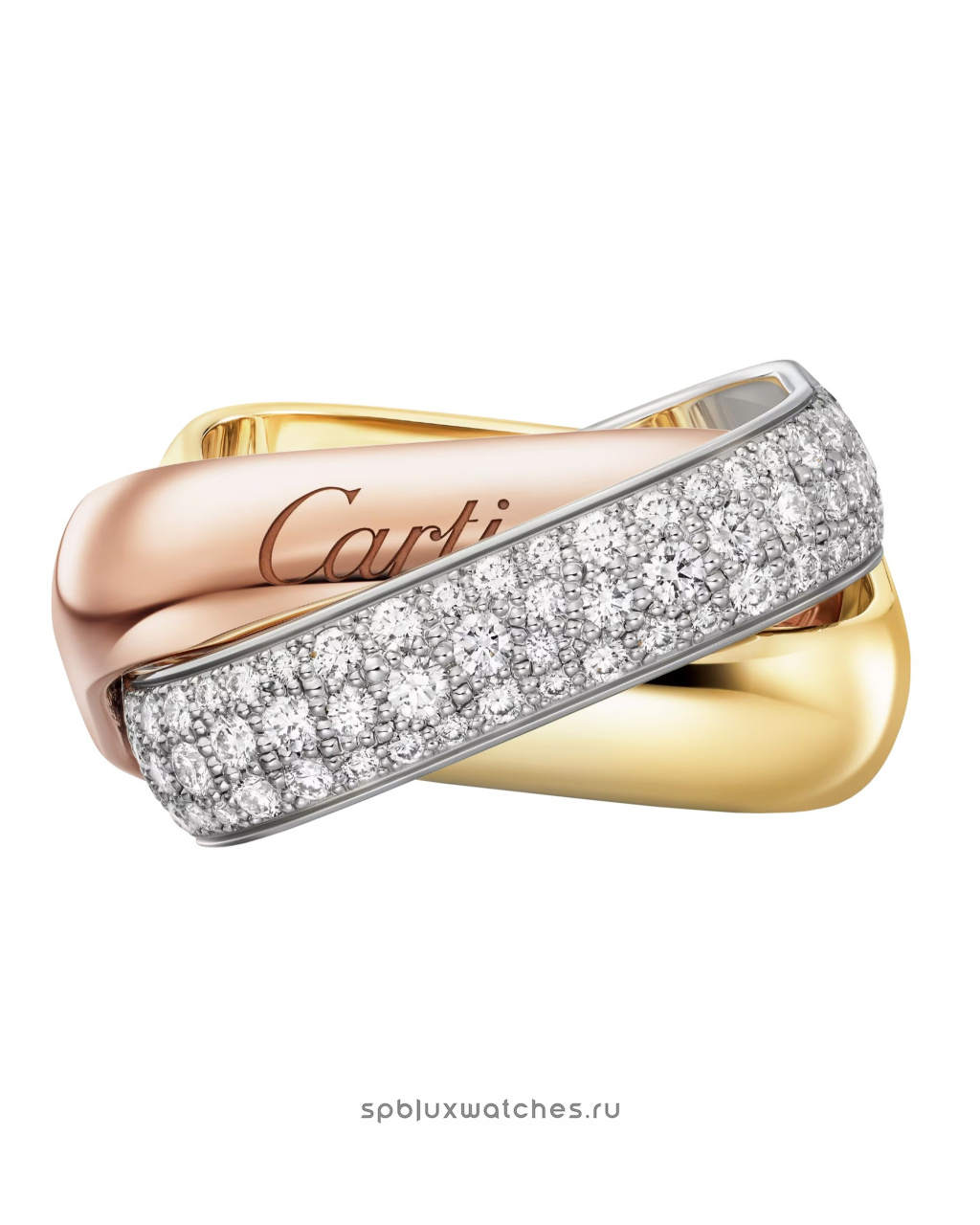Кольцо Cartier Trinity Half-Paved Cushion-Shaped Ring Large Model B4242000